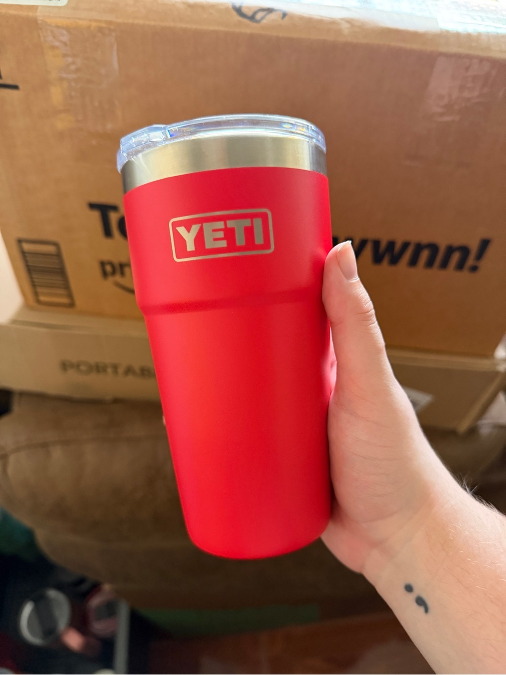 Yeti Rambler Tumbler in Bright Red with Stainless Steel Rim